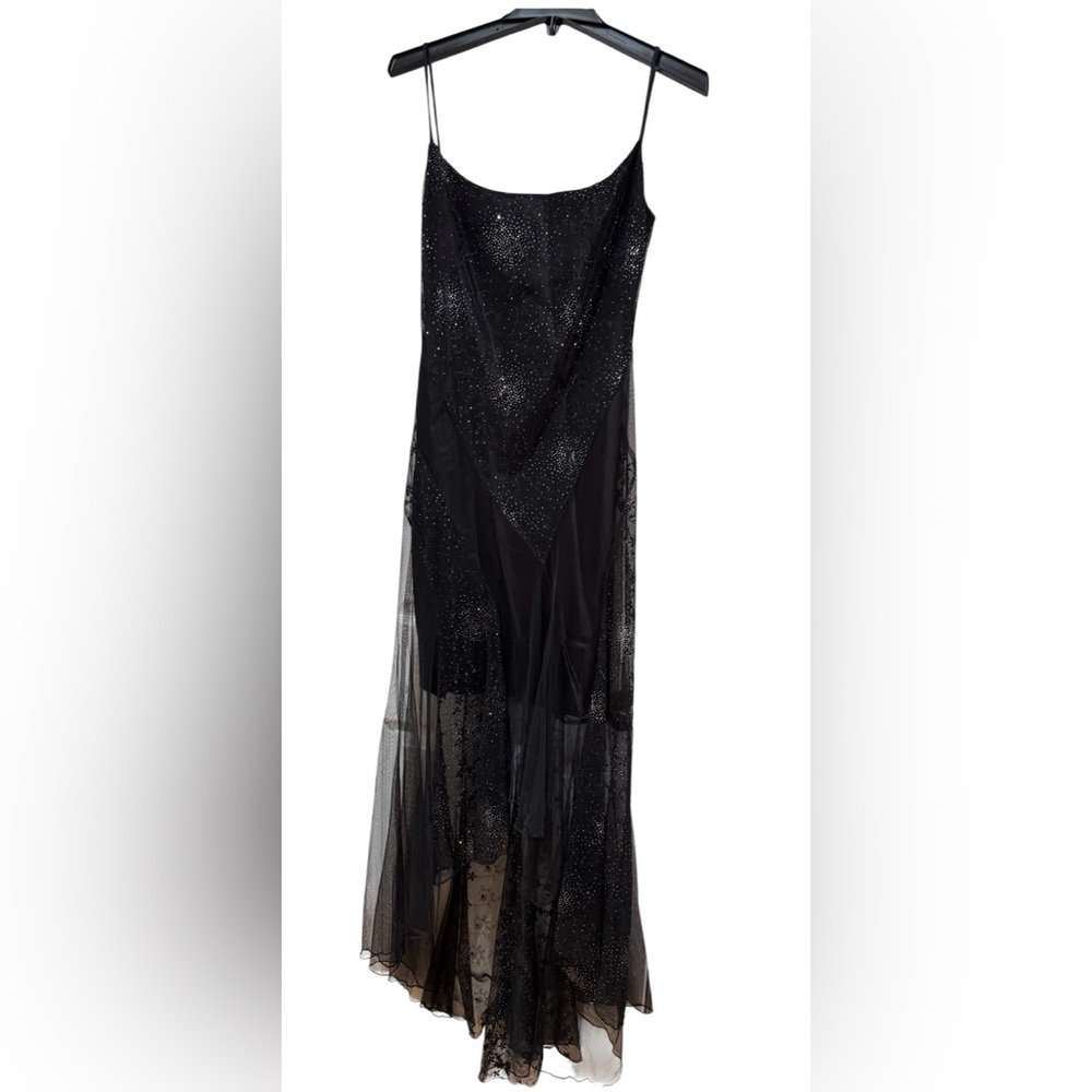 Masquerade Black Sparkle Sheer Slip Evening Dress